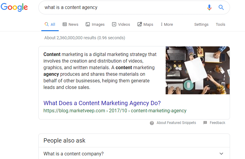An example of informational intent in a Google search